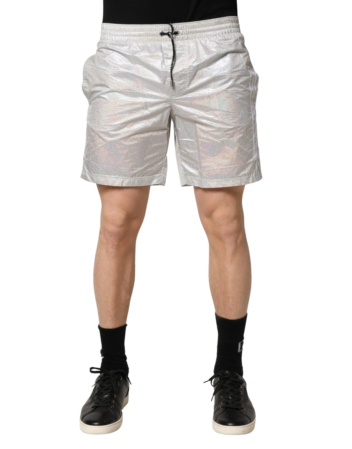 Dolce & Gabbana Silver Polyester Drawstring Men Swim Shorts
