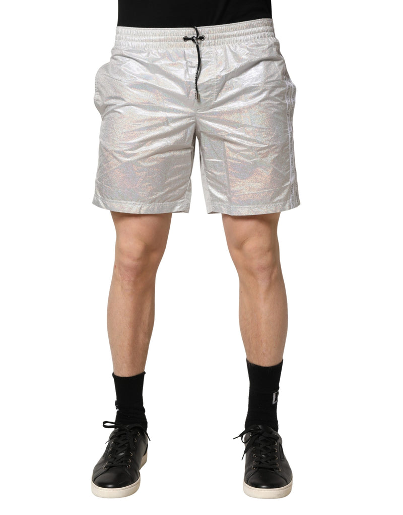 Dolce & Gabbana Silver Polyester Drawstring Men Swim Shorts