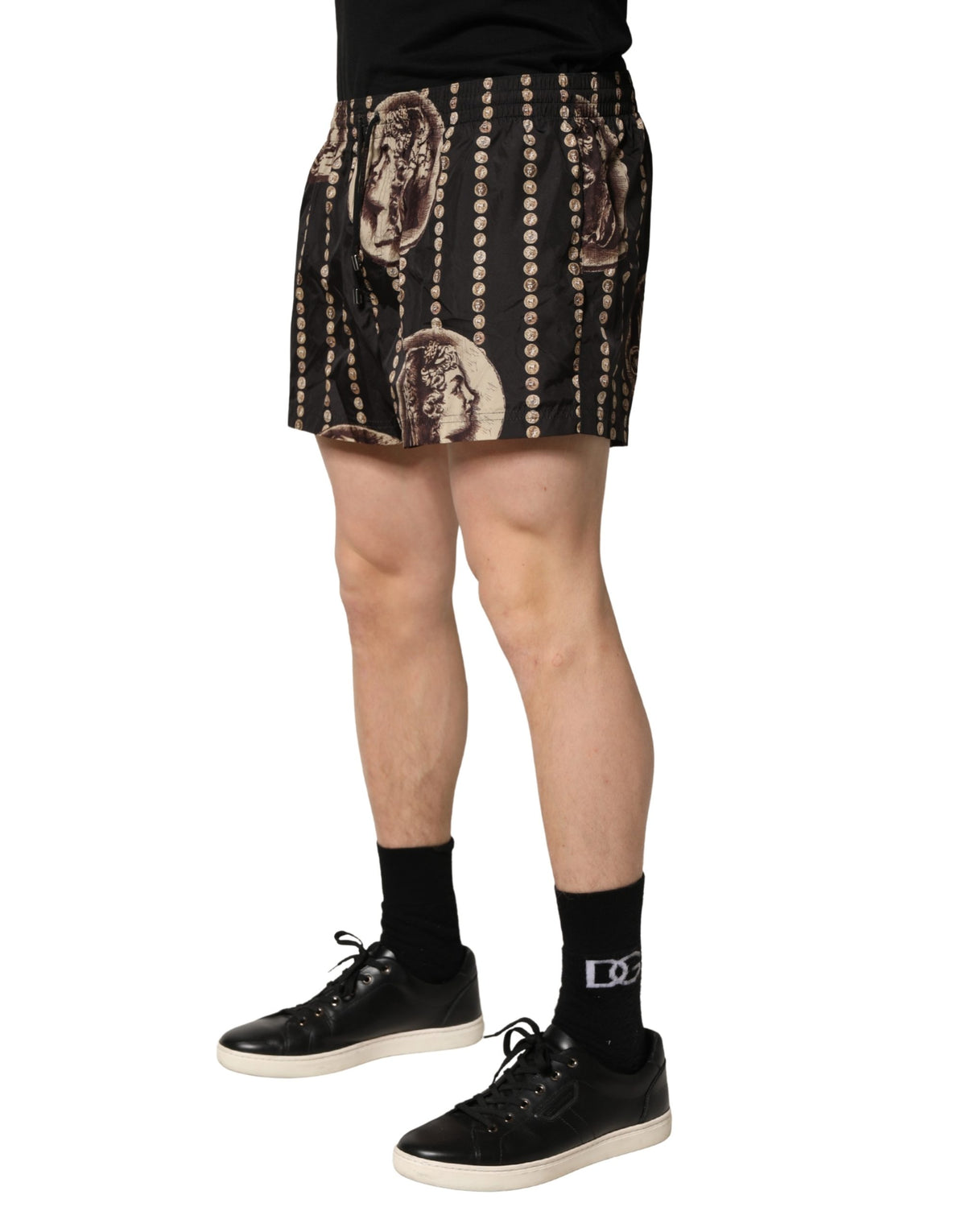 Dolce & Gabbana Black Roman Coin Print Swim Shorts