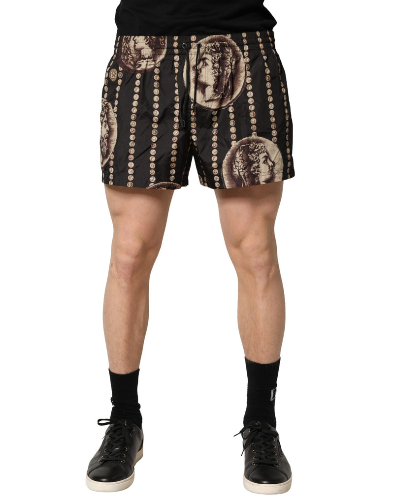 Dolce & Gabbana Black Roman Coin Print Swim Shorts