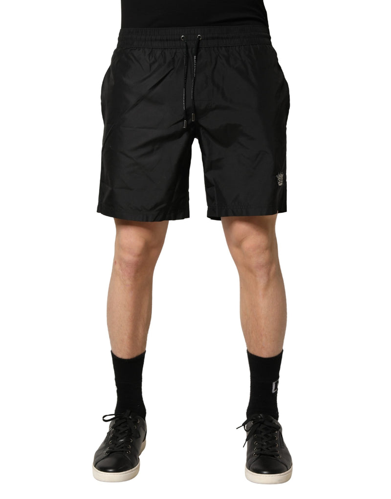 Dolce & Gabbana Black Polyester Drawstring Men Swim Shorts