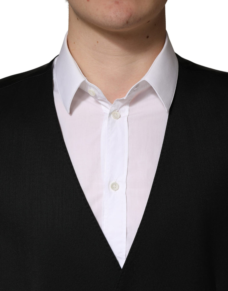 Dolce & Gabbana Black Wool Single Breasted Waistcoat for Men