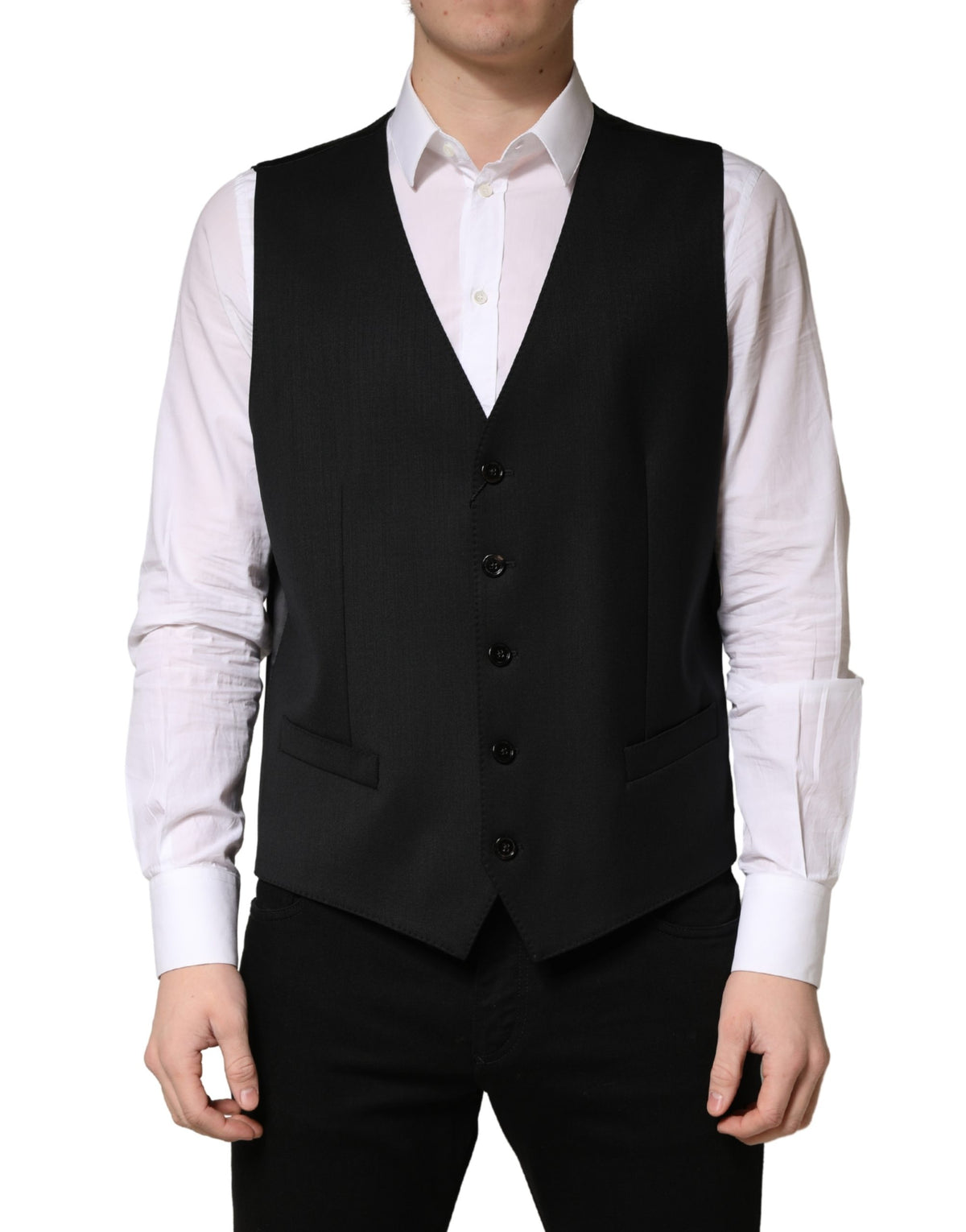 Dolce & Gabbana Black Wool Single Breasted Waistcoat for Men