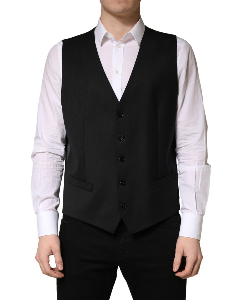 Dolce & Gabbana Black Wool Single Breasted Waistcoat for Men