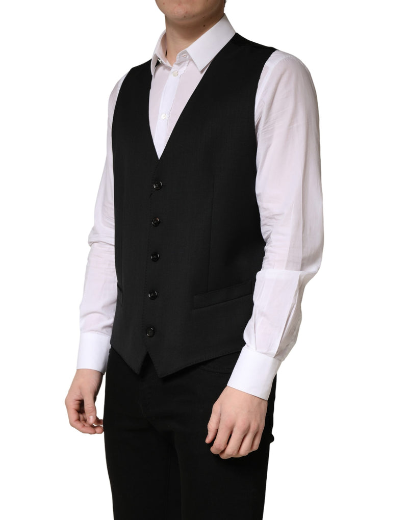 Dolce & Gabbana Black Wool Single Breasted Waistcoat for Men