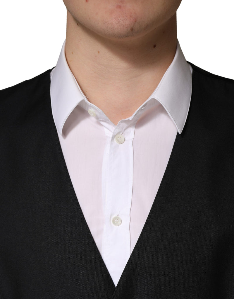 Dolce & Gabbana Black Wool Single Breasted Men's Waistcoat