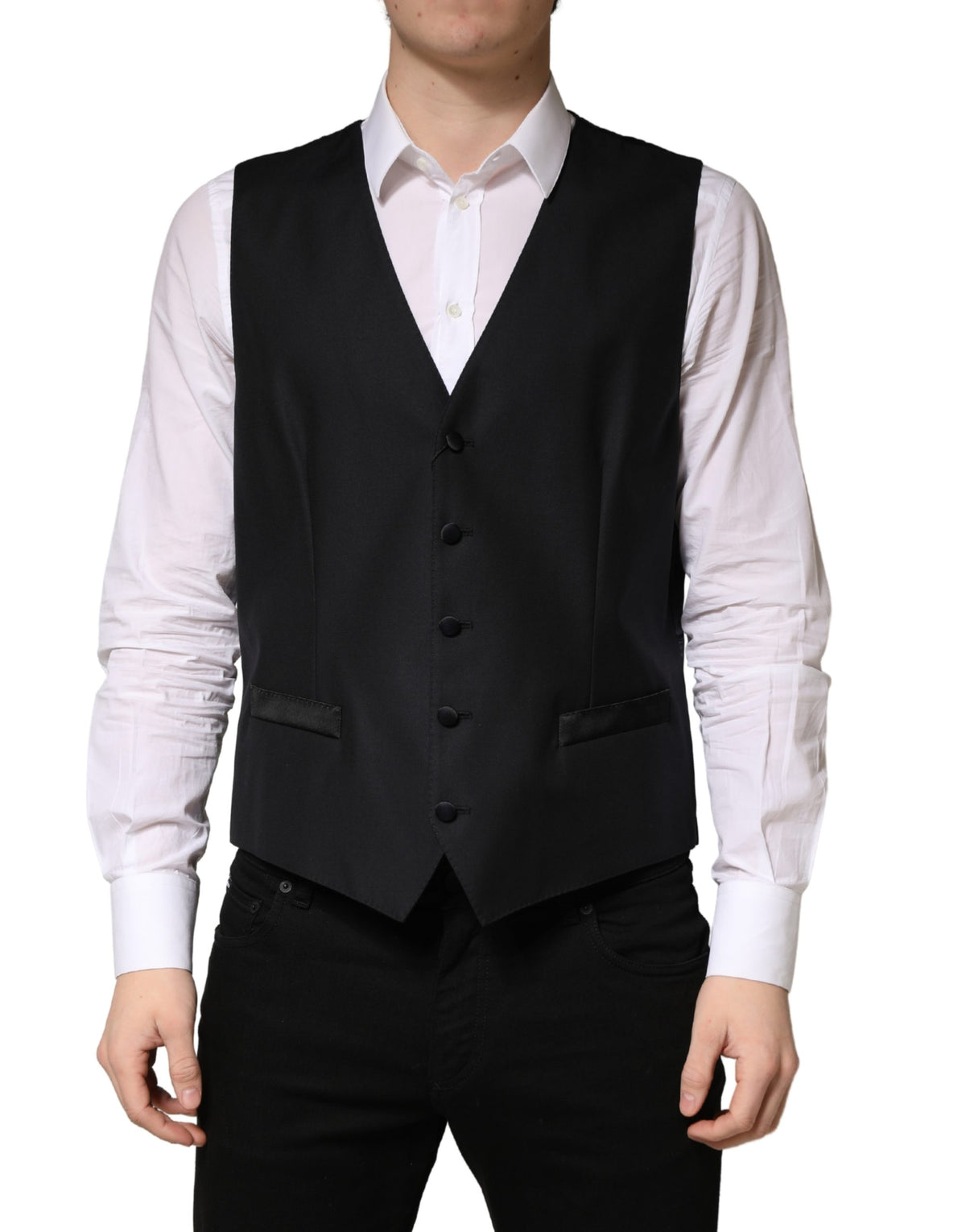 Dolce & Gabbana Black Wool Single Breasted Waistcoat Vest