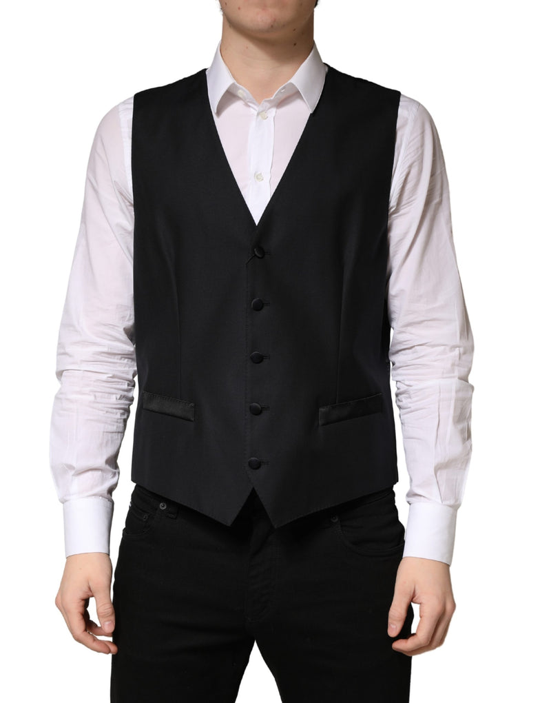 Dolce & Gabbana Black Wool Single Breasted Waistcoat Vest for Men