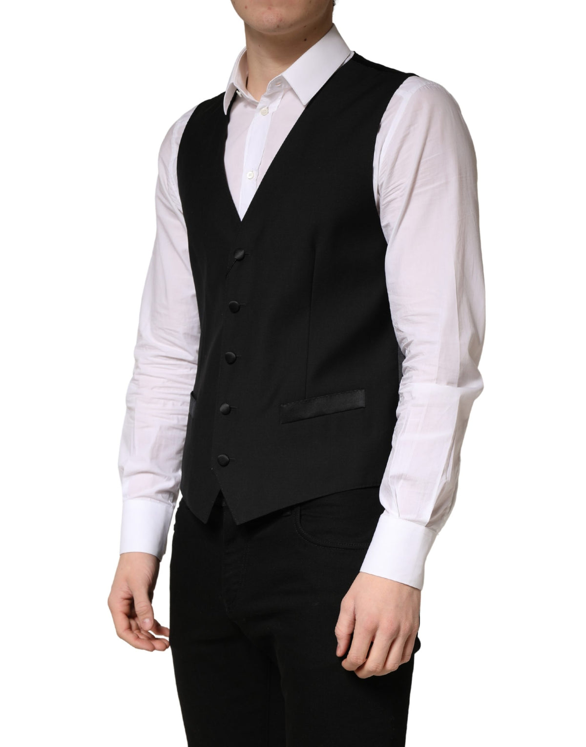 Dolce & Gabbana Black Wool Single Breasted Waistcoat Vest for Men