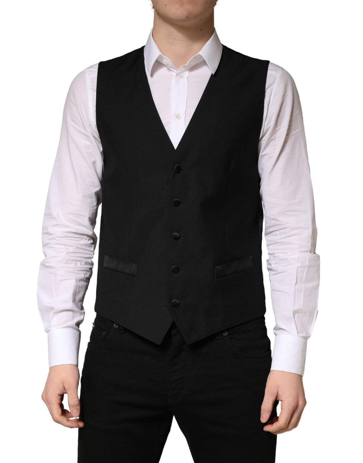Dolce & Gabbana Black Wool Single Breasted Waistcoat Vest for Men