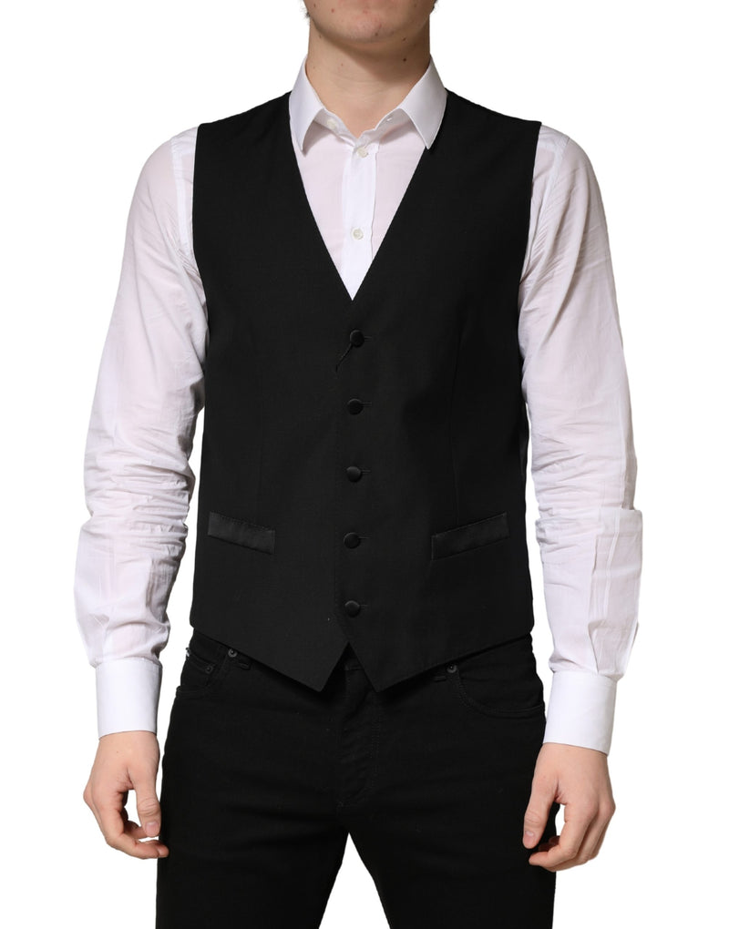 Dolce & Gabbana Black Wool Single Breasted Waistcoat Vest for Men