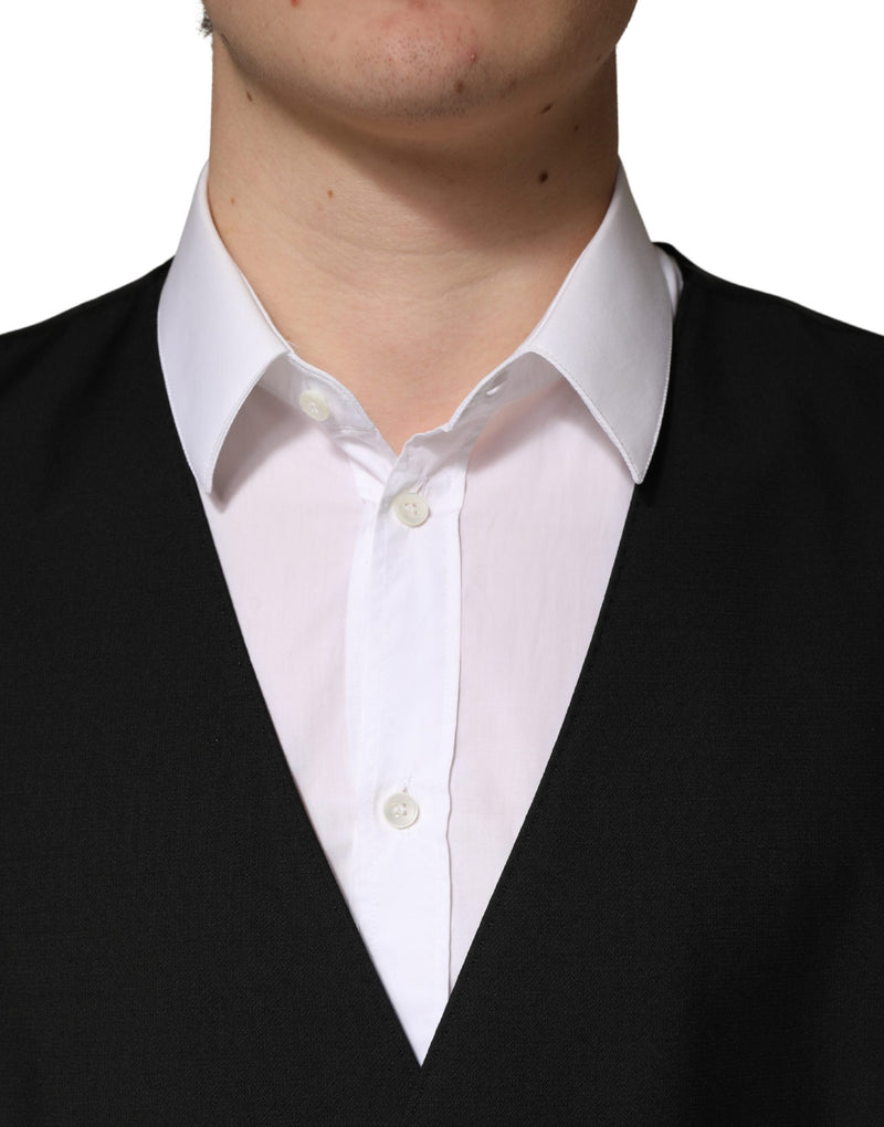 Dolce & Gabbana Black Wool Single Breasted Waistcoat Vest for Men