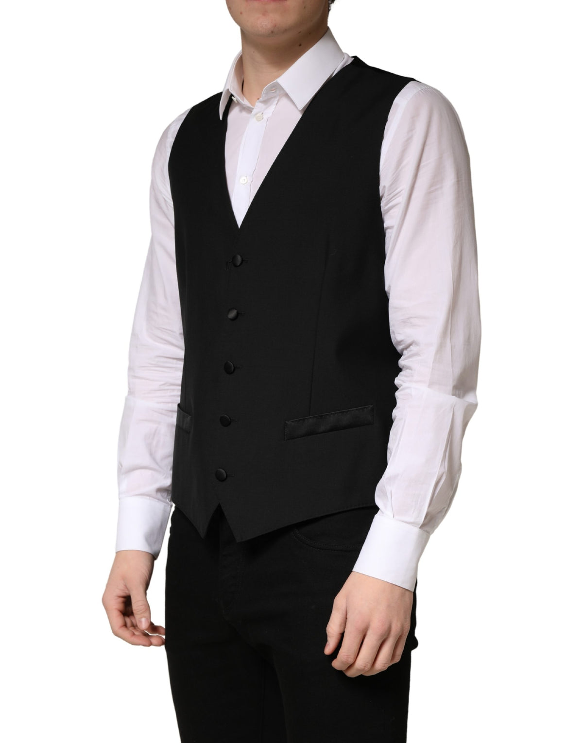 Dolce & Gabbana Black Wool Single Breasted Waistcoat Vest