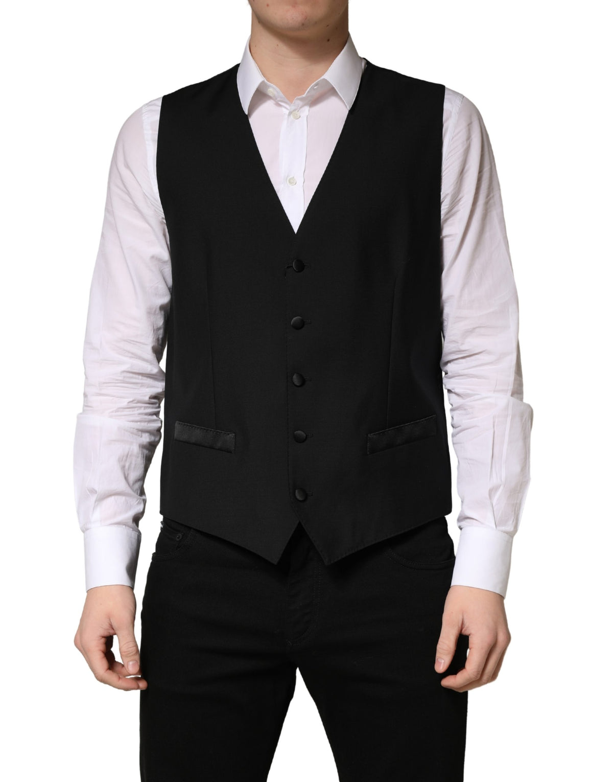 Dolce & Gabbana Black Wool Single Breasted Waistcoat Vest