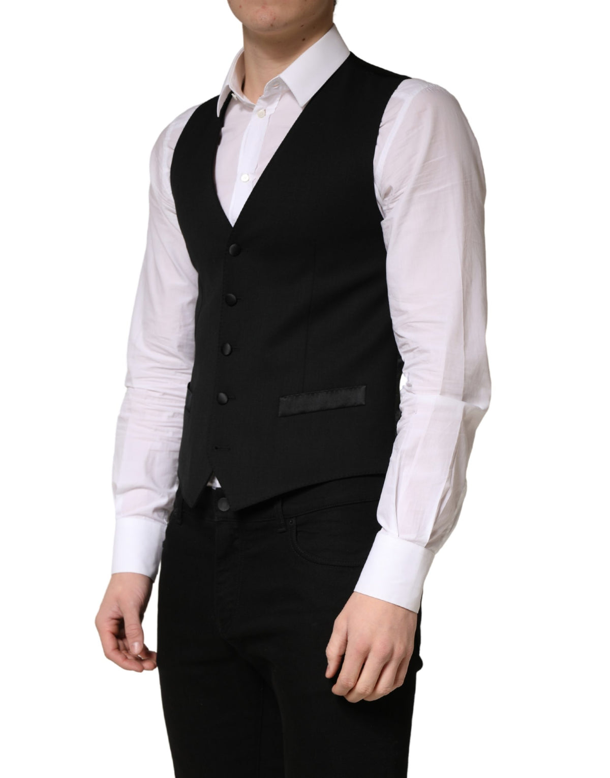Dolce & Gabbana Black Wool Single Breasted Waistcoat for Men