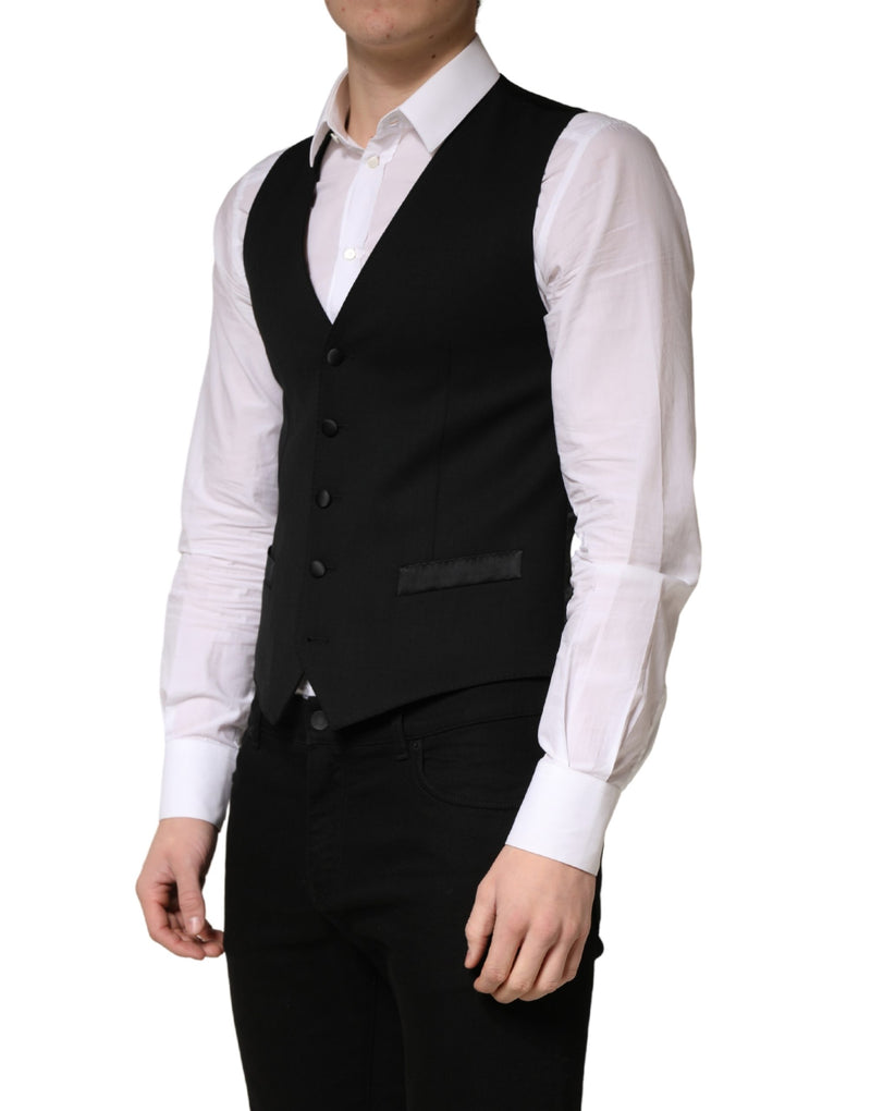 Dolce & Gabbana Black Wool Single Breasted Waistcoat for Men