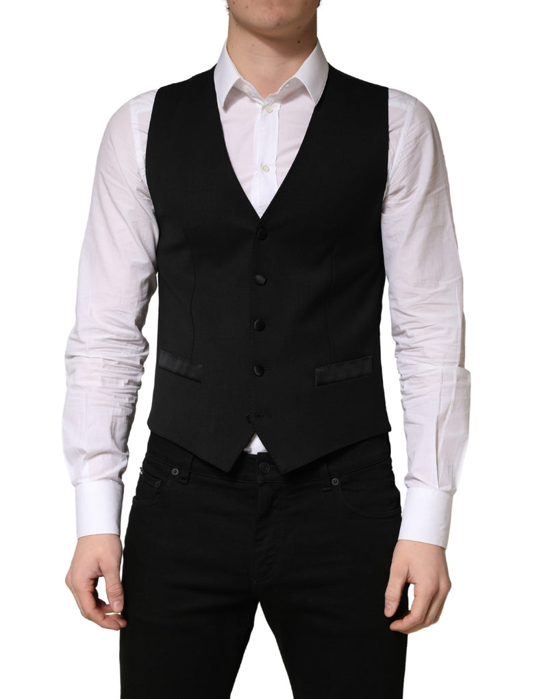 Dolce & Gabbana Black Wool Single Breasted Waistcoat for Men