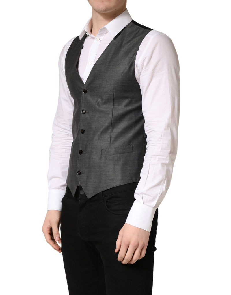 Dolce & Gabbana Dark Gray Wool Dress Formal Waistcoat Vest