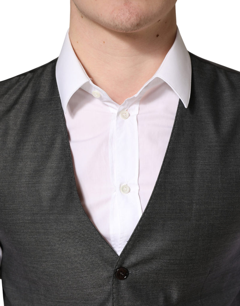 Dolce & Gabbana Dark Gray Wool Dress Formal Waistcoat Vest