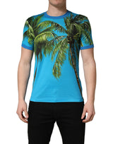 T-shirt col rond en coton imprimé palmier bleu Dolce & Gabbana