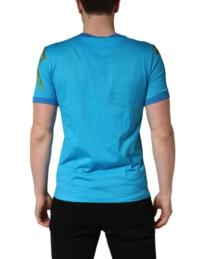 T-shirt col rond en coton imprimé palmier bleu Dolce & Gabbana