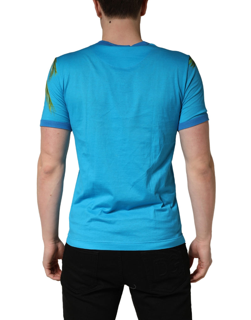 T-shirt col rond en coton imprimé palmier bleu Dolce & Gabbana