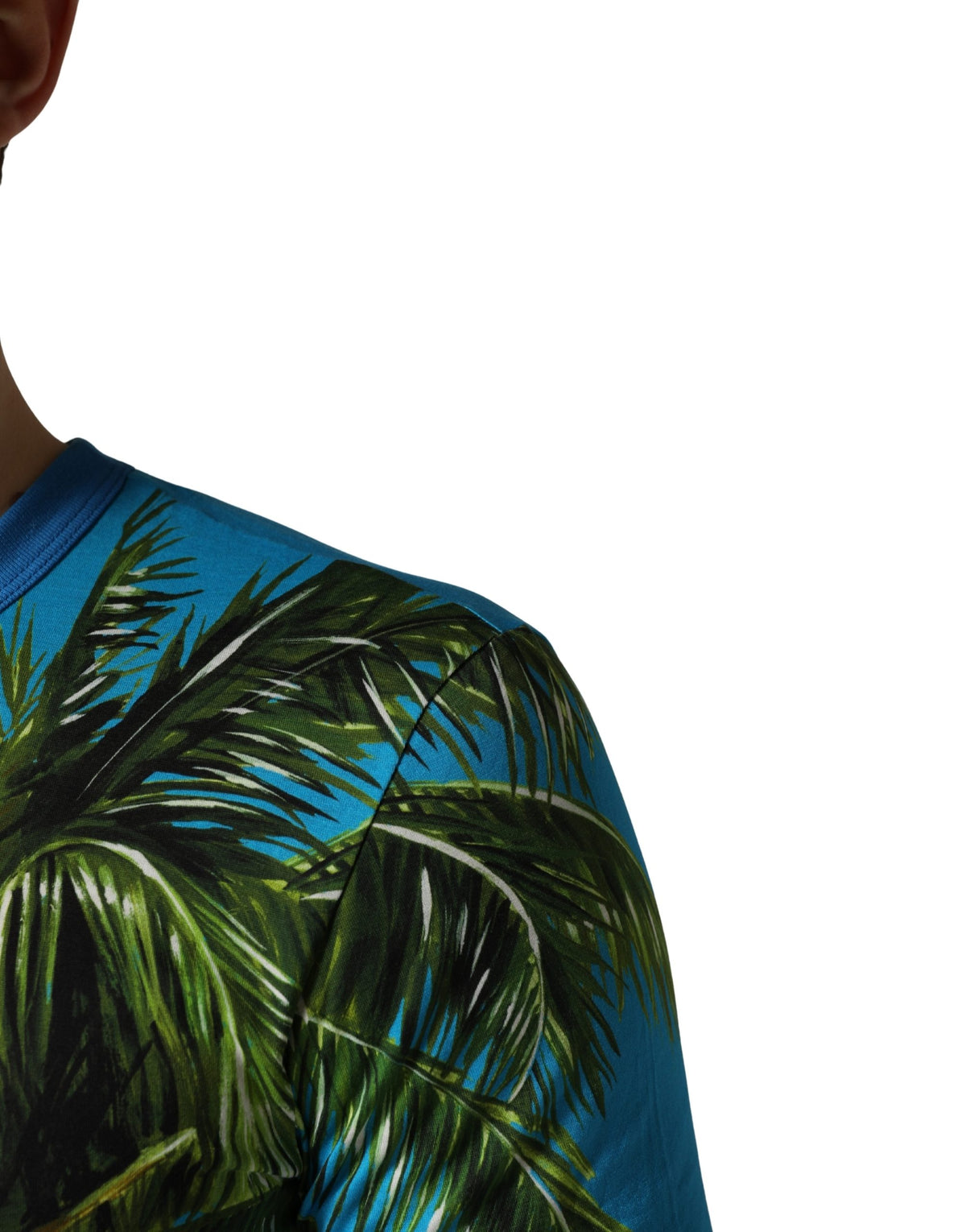 T-shirt col rond en coton imprimé palmier bleu Dolce & Gabbana