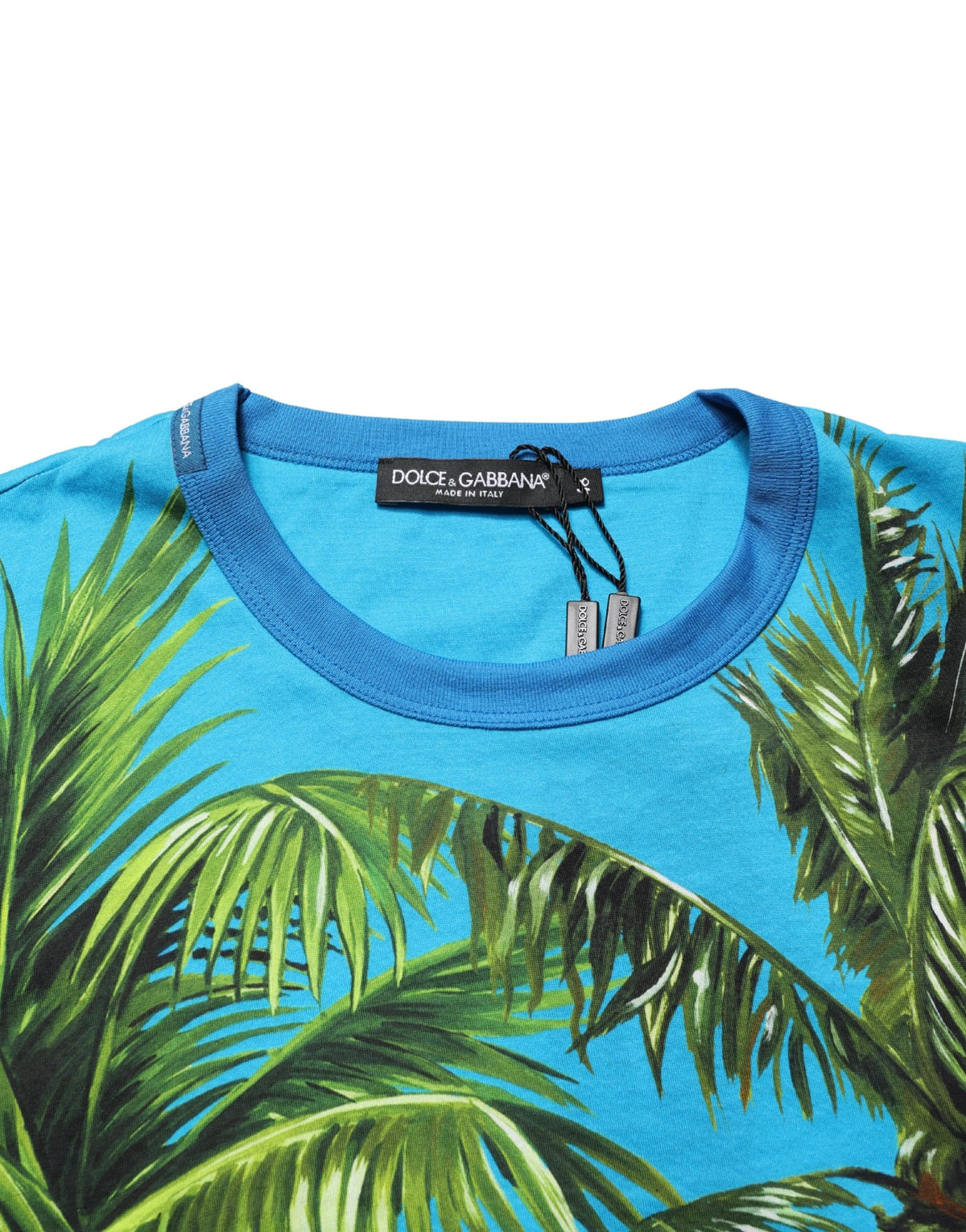 T-shirt col rond en coton imprimé palmier bleu Dolce & Gabbana