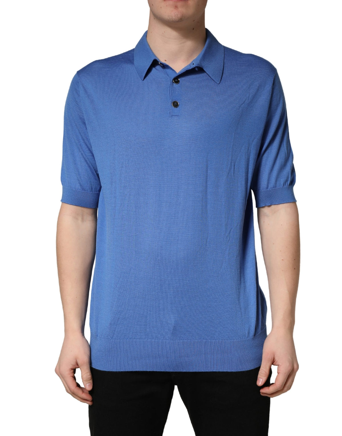 Polo Dolce & Gabbana en cachemire bleu à manches courtes