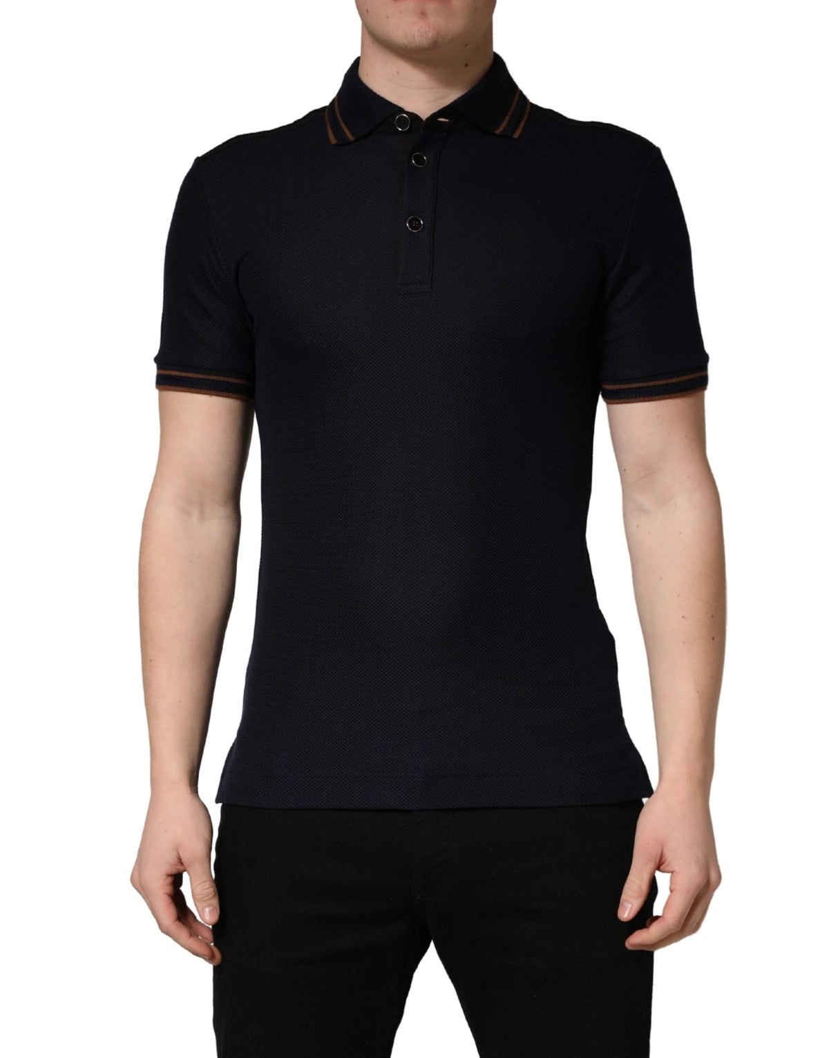 Polo homme Dolce & Gabbana en soie bleu foncé à manches courtes
