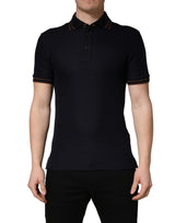 Polo homme Dolce & Gabbana en soie bleu foncé à manches courtes