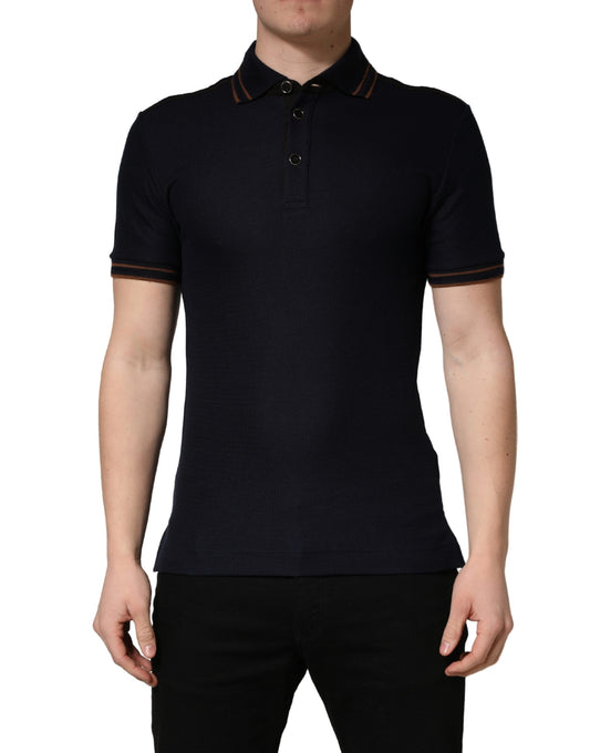 Dolce & Gabbana Donkerblauwe Zijden Herenpolo met Korte Mouwen