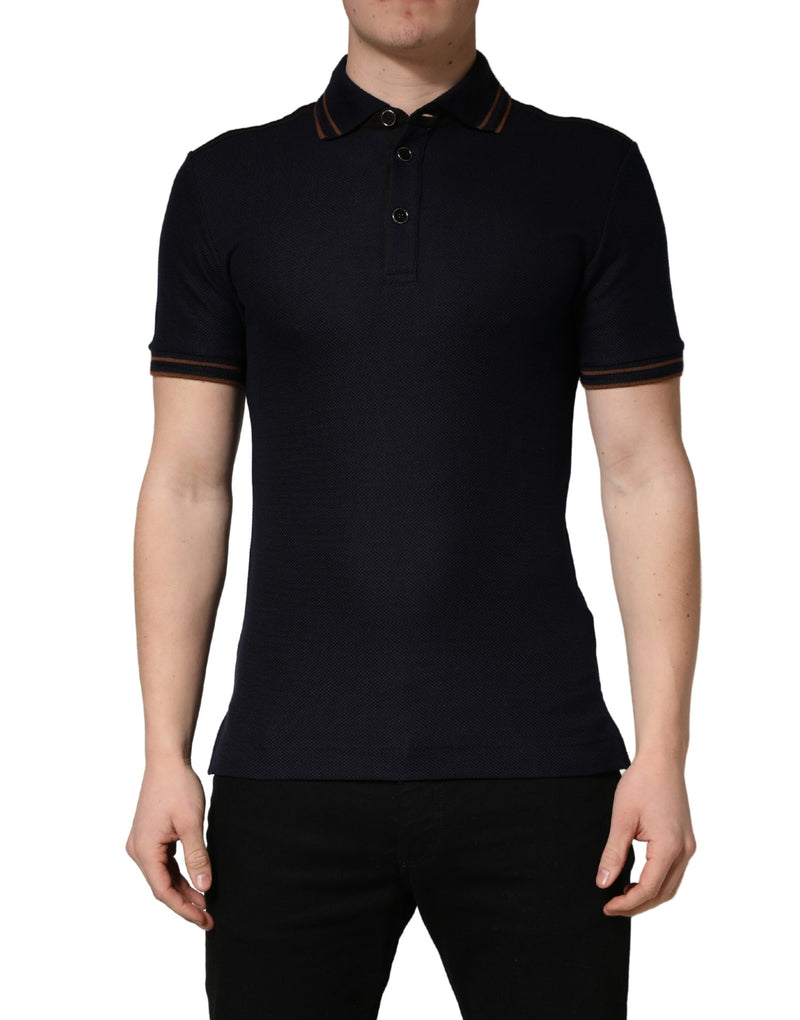 Dolce & Gabbana Donkerblauwe Zijden Herenpolo met Korte Mouwen