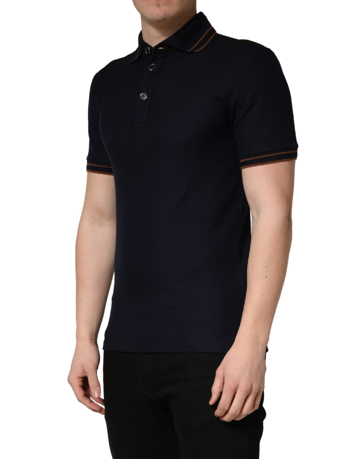 Polo homme Dolce & Gabbana en soie bleu foncé à manches courtes