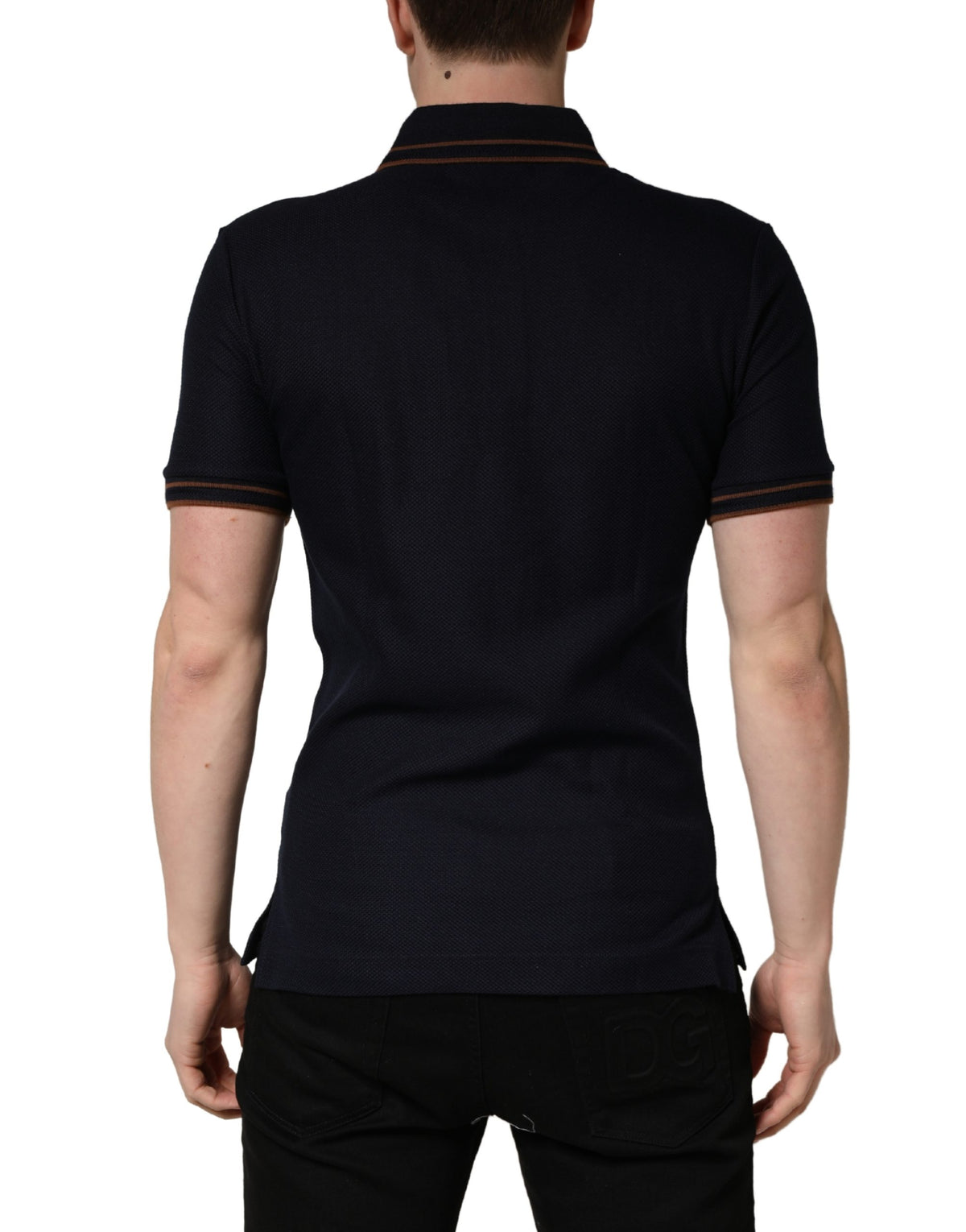 Polo homme Dolce & Gabbana en soie bleu foncé à manches courtes