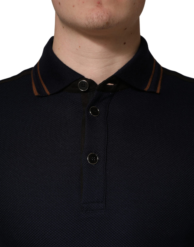 Dolce & Gabbana Donkerblauwe Zijden Herenpolo met Korte Mouwen