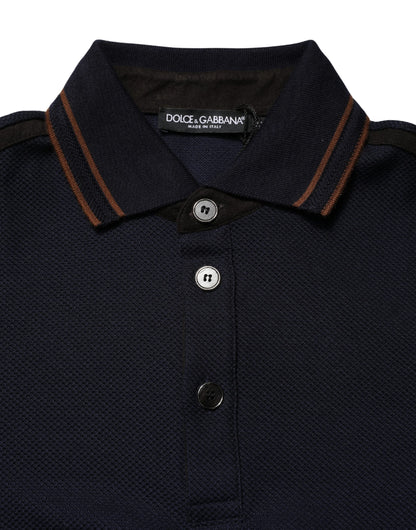 Polo homme Dolce & Gabbana en soie bleu foncé à manches courtes