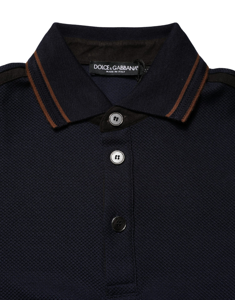 Dolce & Gabbana Donkerblauwe Zijden Herenpolo met Korte Mouwen