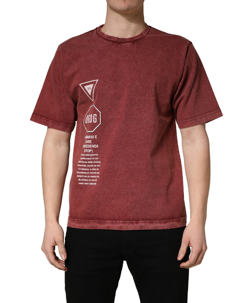 T-shirt Dolce & Gabbana bordeaux imprimé à col rond et manches courtes