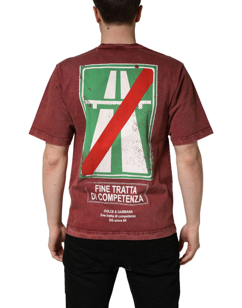 T-shirt Dolce & Gabbana bordeaux imprimé à col rond et manches courtes