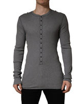 T-shirt Henley à manches longues en coton côtelé gris Dolce & Gabbana