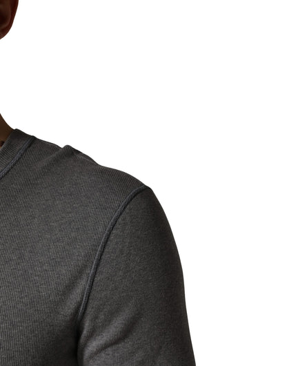 Dolce & Gabbana Grijs Geribbeld Katoenen Henley T-shirt met Lange Mouwen