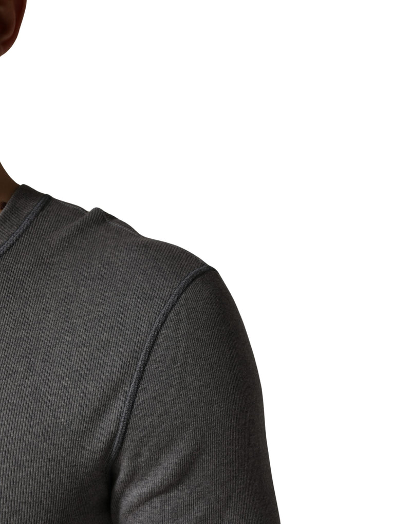 Dolce & Gabbana Grijs Geribbeld Katoenen Henley T-shirt met Lange Mouwen