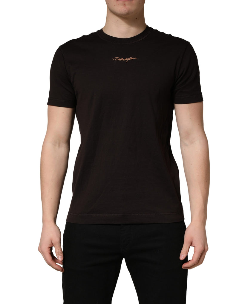 T-shirt col rond homme Dolce & Gabbana marron brodé du logo