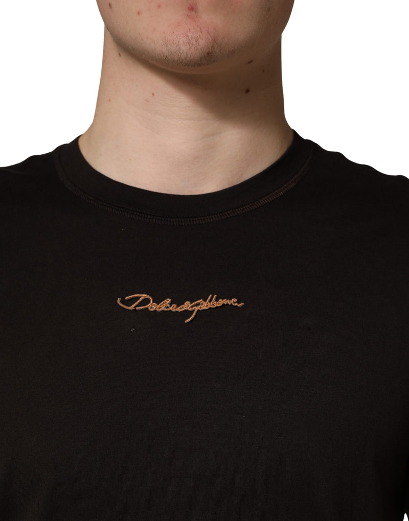 T-shirt col rond homme Dolce & Gabbana marron brodé du logo