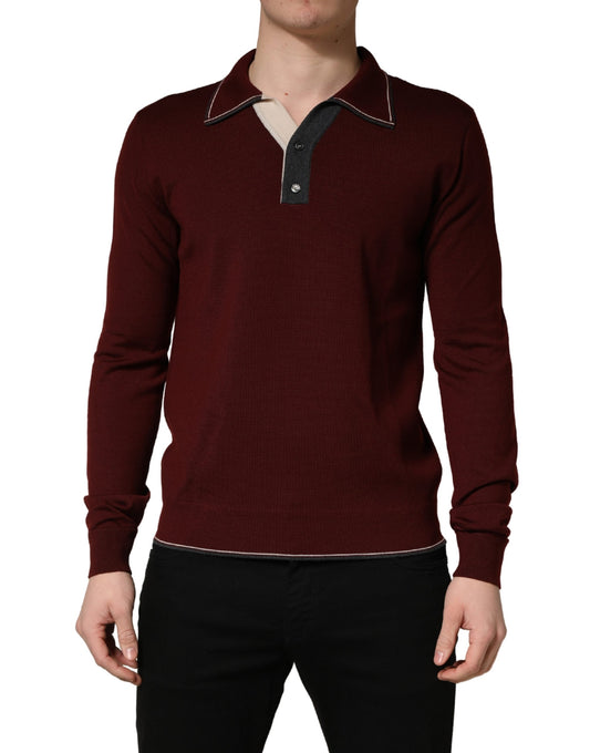 Dolce & Gabbana Maroon Re-Edition Wollen T-shirt met Lange Mouwen