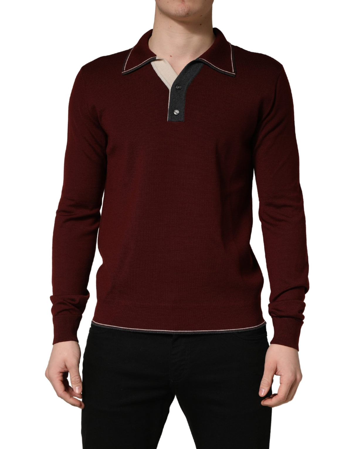 T-shirt à manches longues en laine bordeaux Dolce & Gabbana Réédition