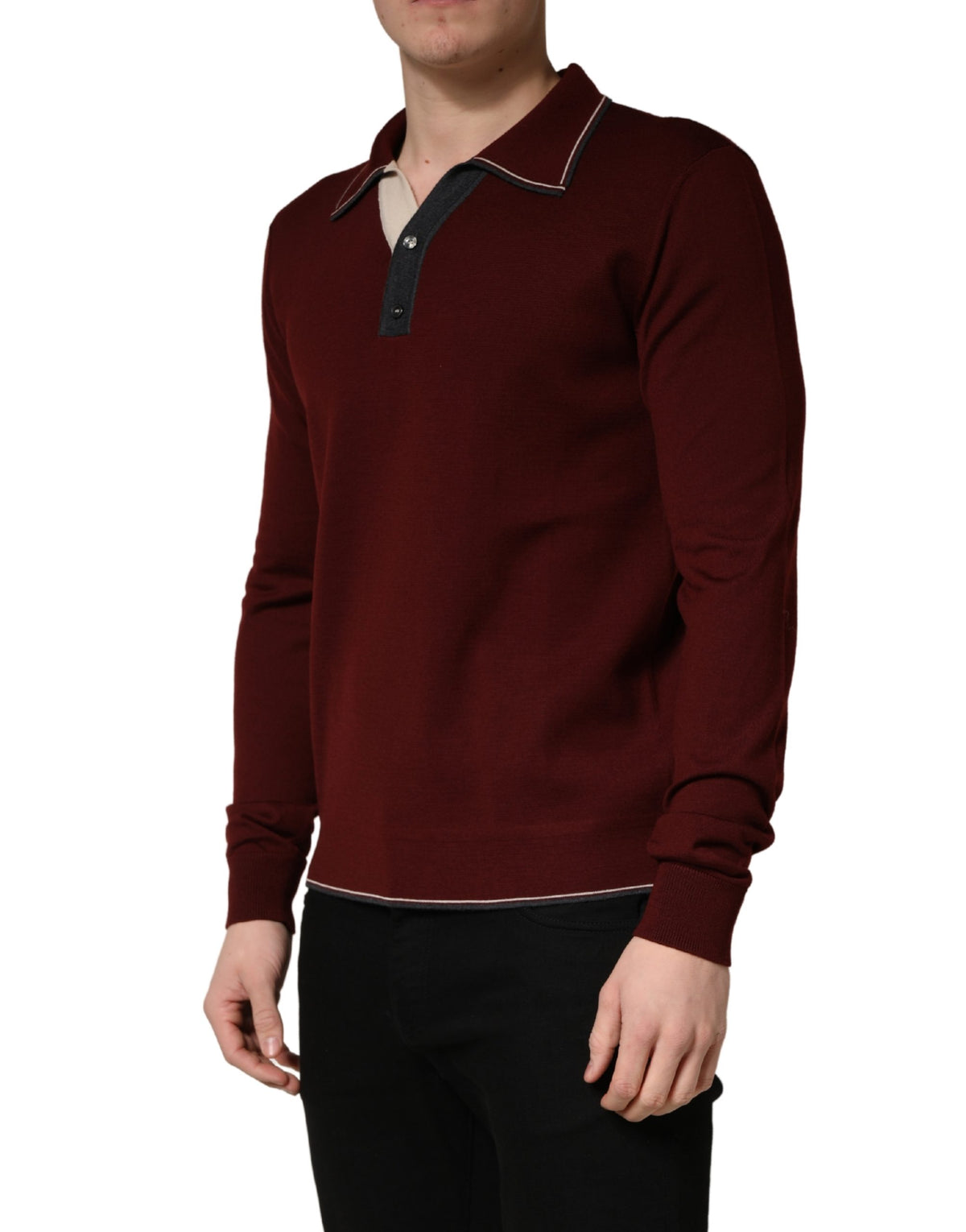 T-shirt à manches longues en laine bordeaux Dolce & Gabbana Réédition