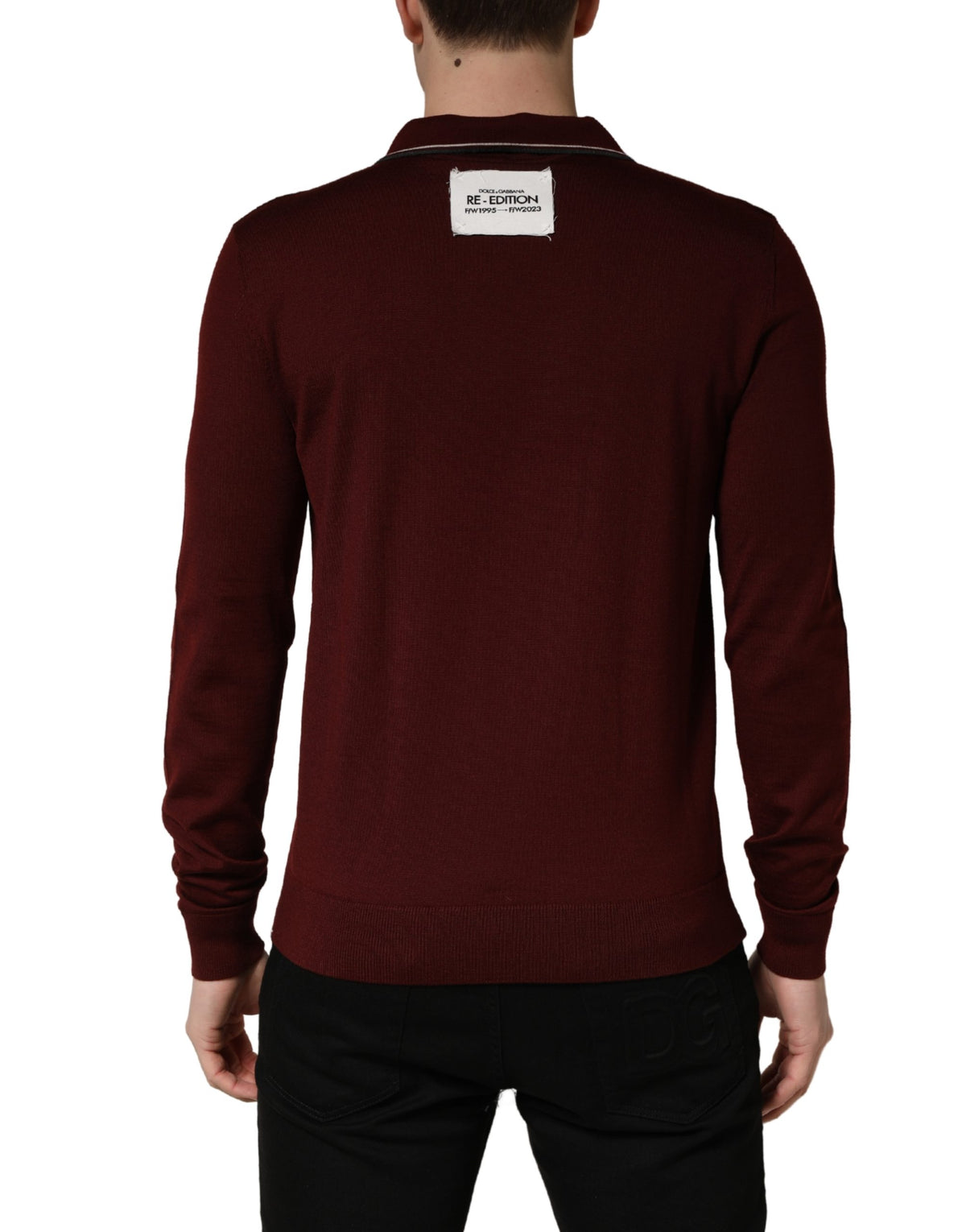 T-shirt à manches longues en laine bordeaux Dolce & Gabbana Réédition