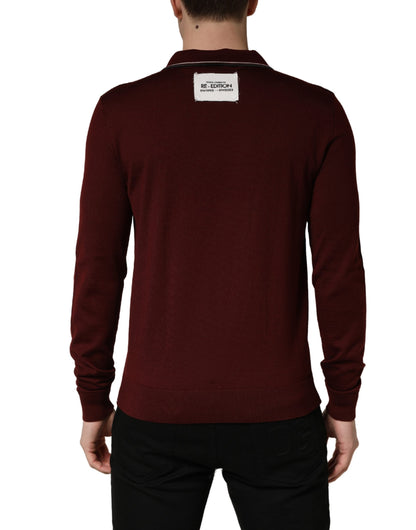 Dolce & Gabbana Maroon Re-Edition Wollen T-shirt met Lange Mouwen